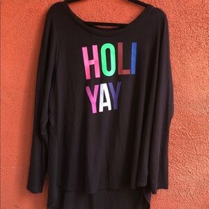 EVRI Black Top with Colorful 'HOLI YAY' Design
